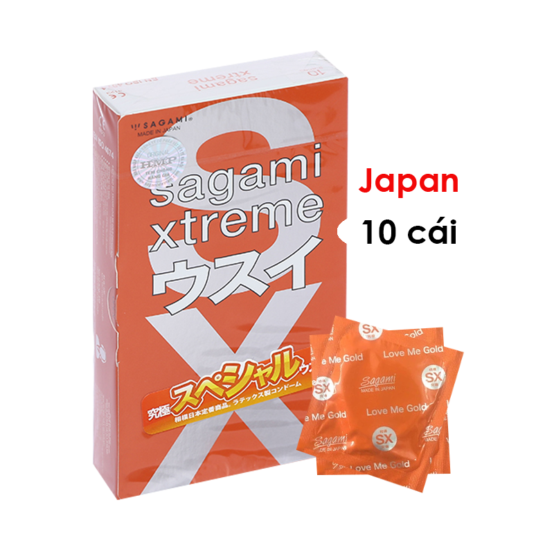 Bao cao su Sagami Xtreme Love Me Gold Orange Box - Hộp 10 cái